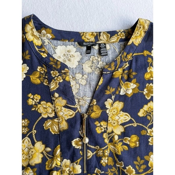 Ellen Tracey Blouse Women XL Multicolor Floral Tunic Long Sleeves Tie Cuffs - Picture 12 of 13